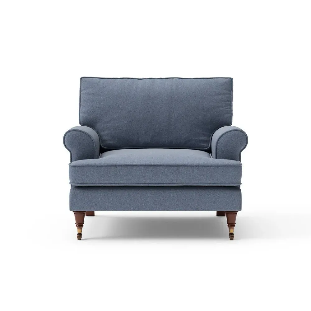 Armchair with Scrolled Arms - Indigo, House Linen Mix