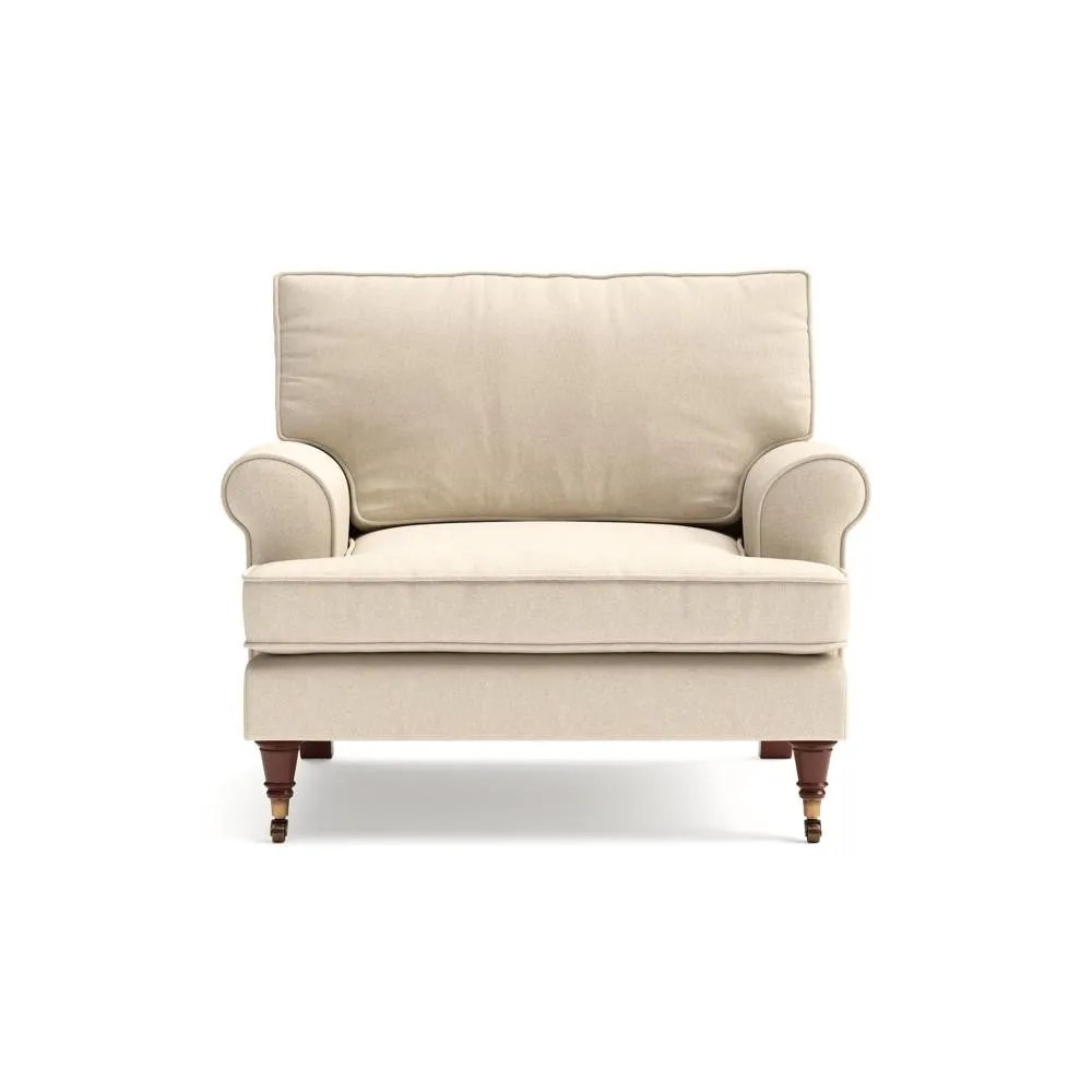 Armchair with Scrolled Arms - Lily White, House Linen Mix