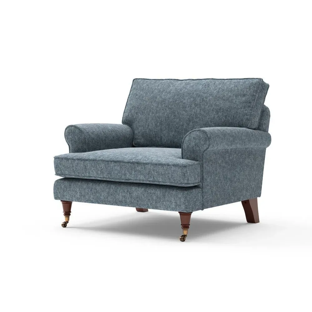 Armchair with Scrolled Arms - Mid Blue, Aquaclean Oxford