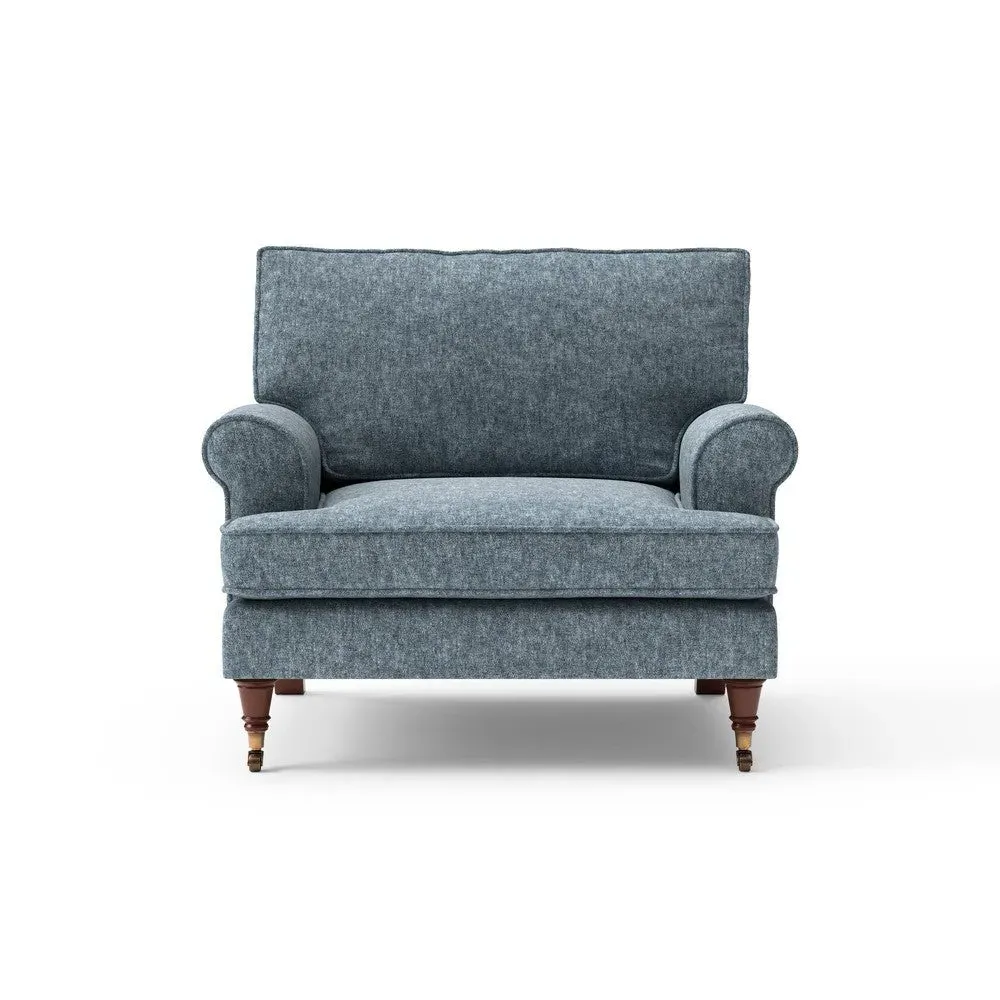 Armchair with Scrolled Arms - Mid Blue, Aquaclean Oxford