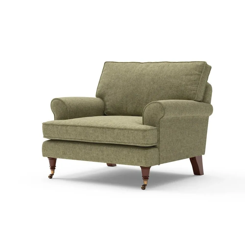 Armchair with Scrolled Arms - Sage, Aquaclean Oxford