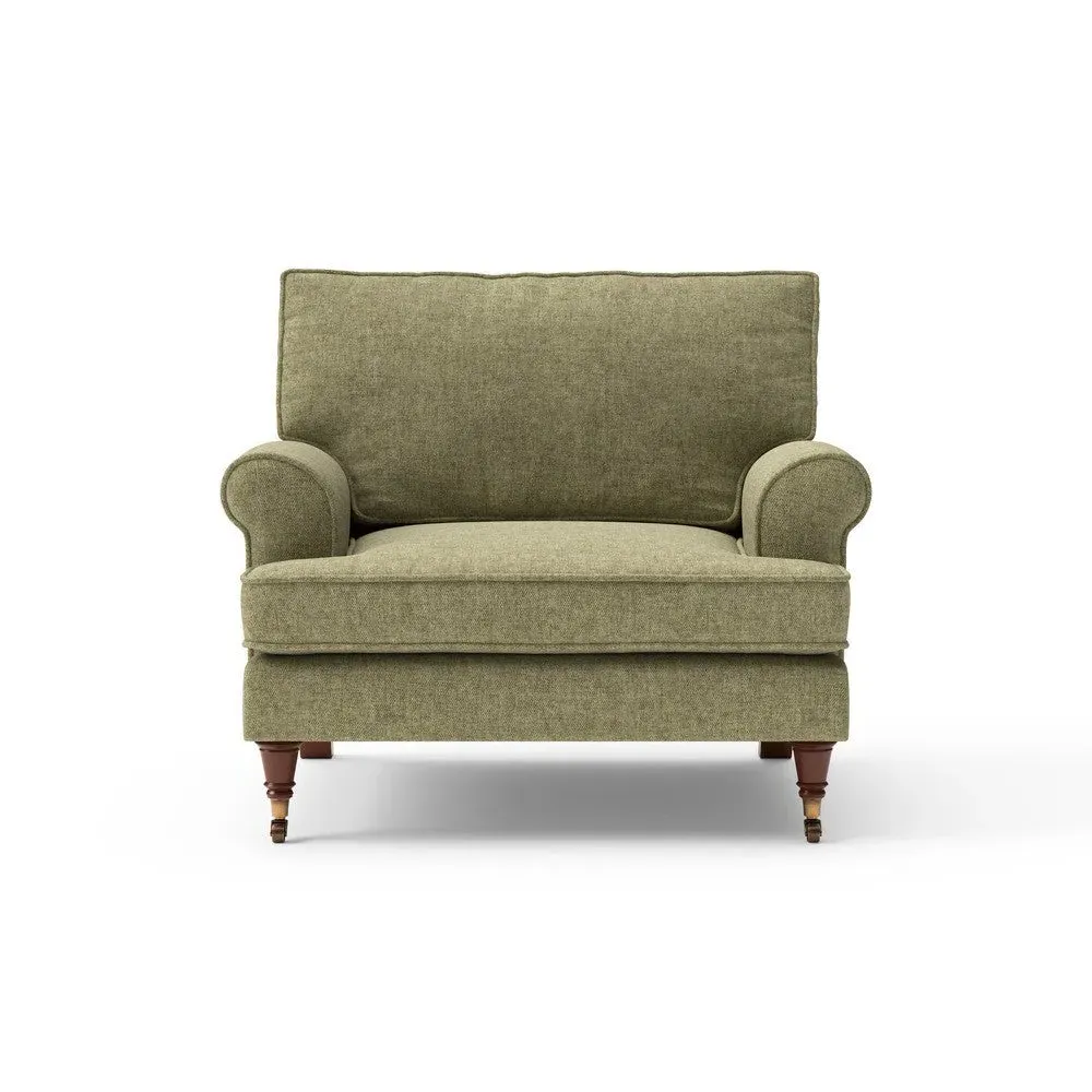 Armchair with Scrolled Arms - Sage, Aquaclean Oxford