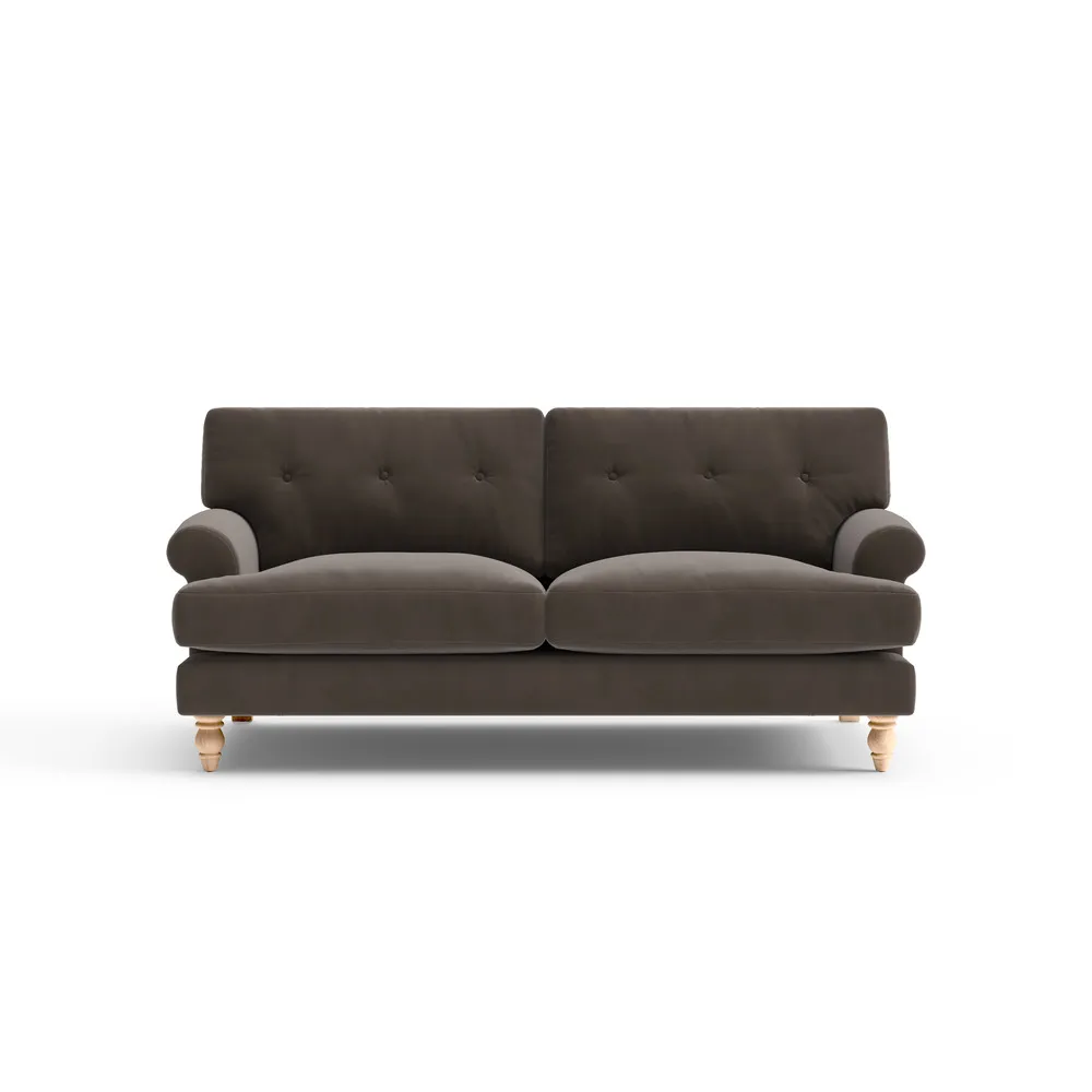 3-Seater Sofa with Button Back - Bark, Matt Velvet