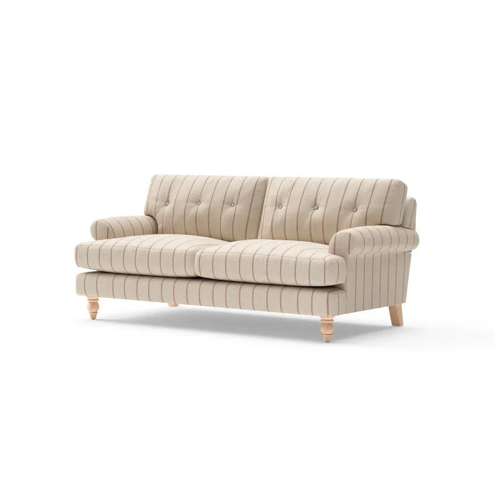 3-Seater Sofa with Button Back - Raspberry, Compton Stripe
