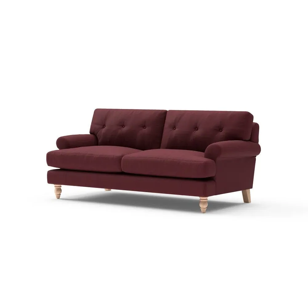 3-Seater Sofa with Button Back - Red, Linen Mix