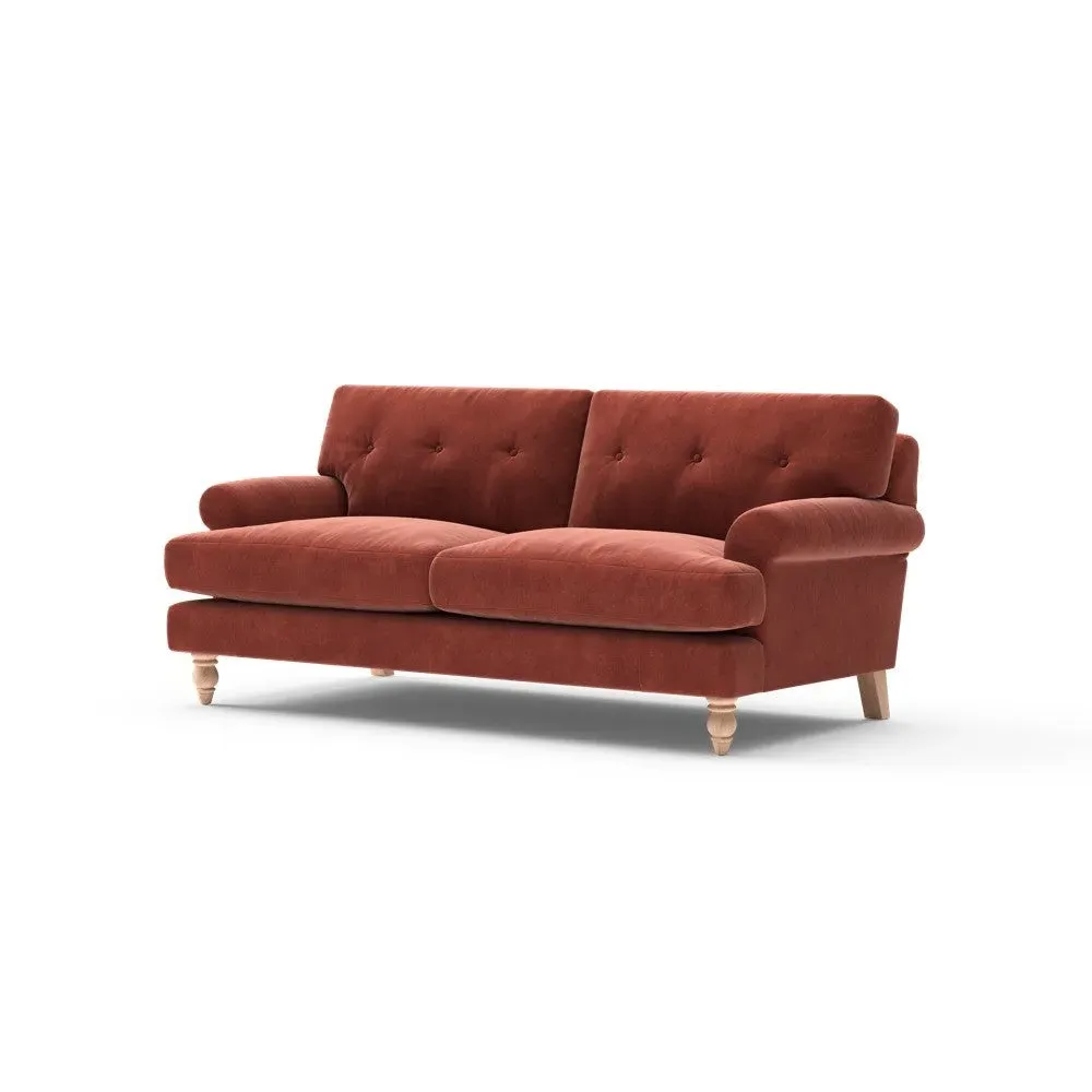 3-Seater Sofa with Button Back - Red, Velvet