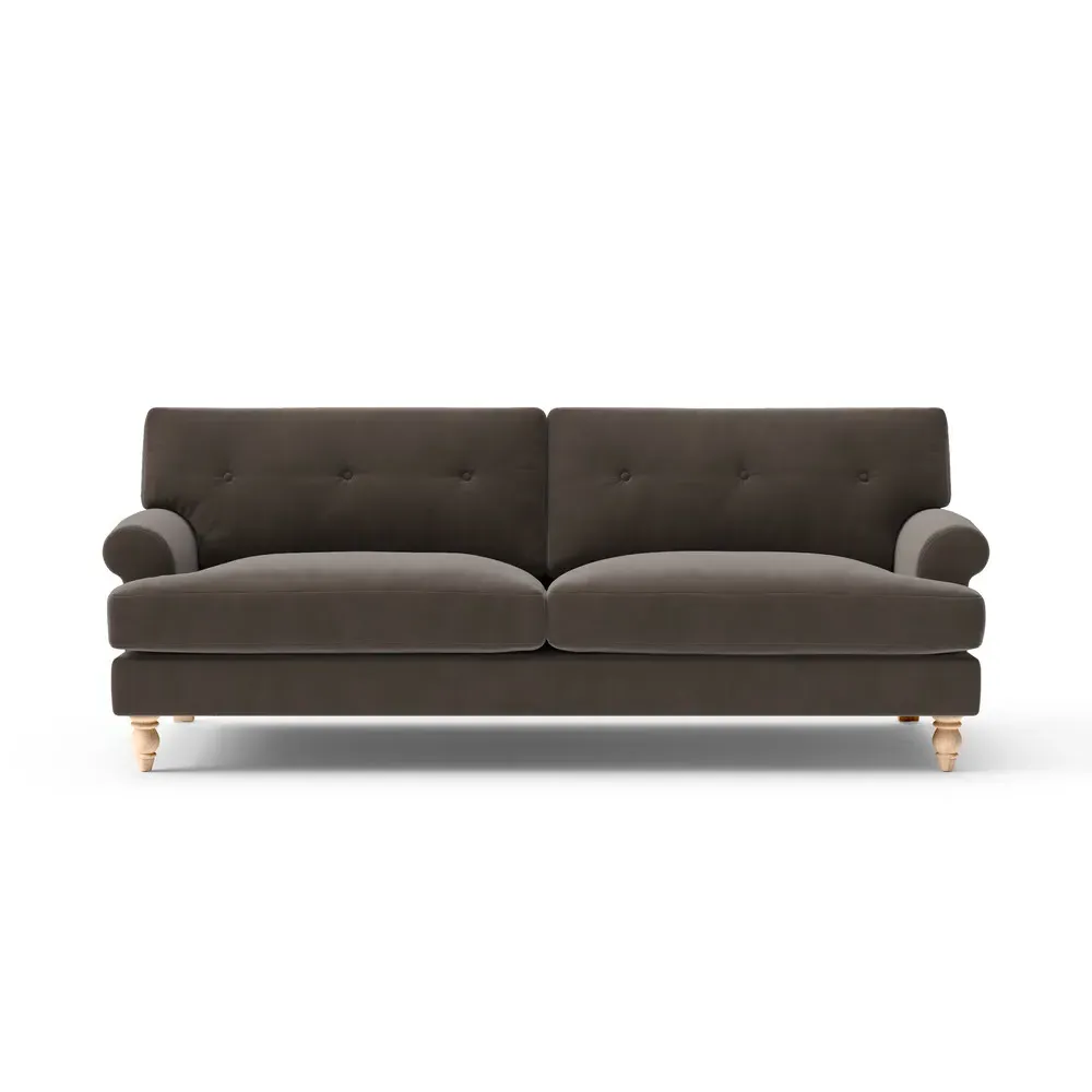 4-Seater Sofa with Button Back - Bark, Matt Velvet