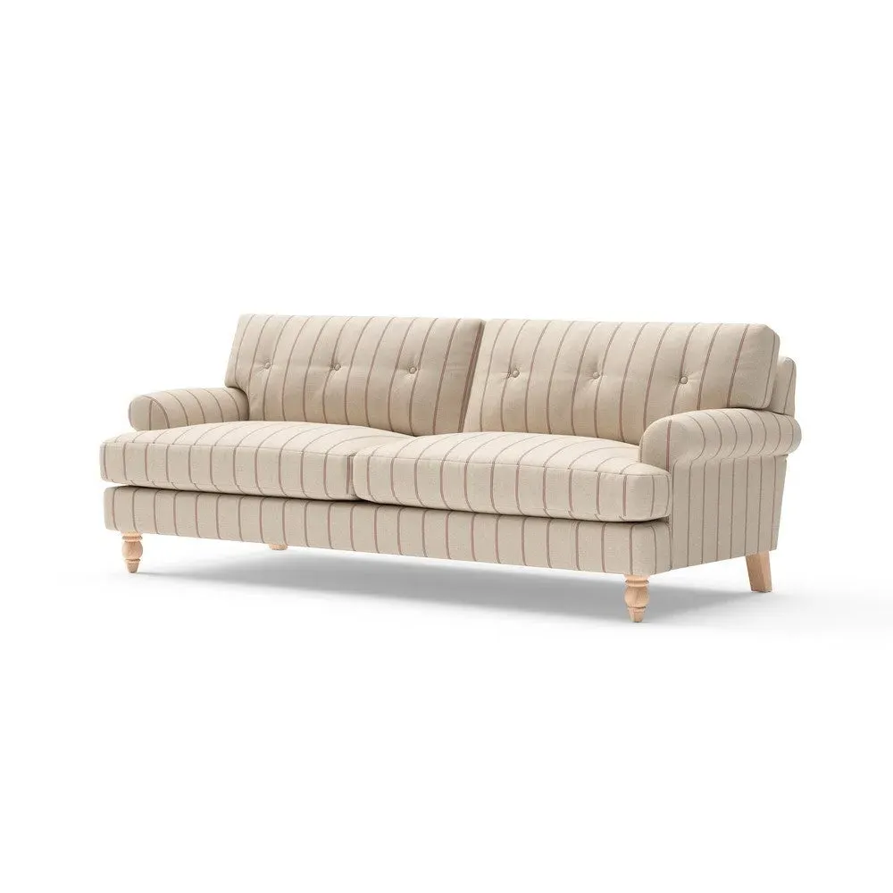 4-Seater Sofa with Button Back - Raspberry, Compton Stripe