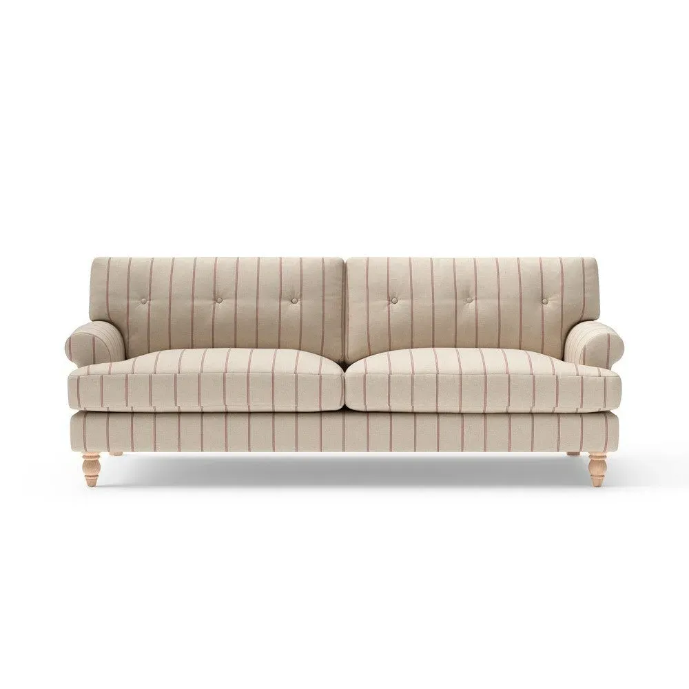 4-Seater Sofa with Button Back - Raspberry, Compton Stripe