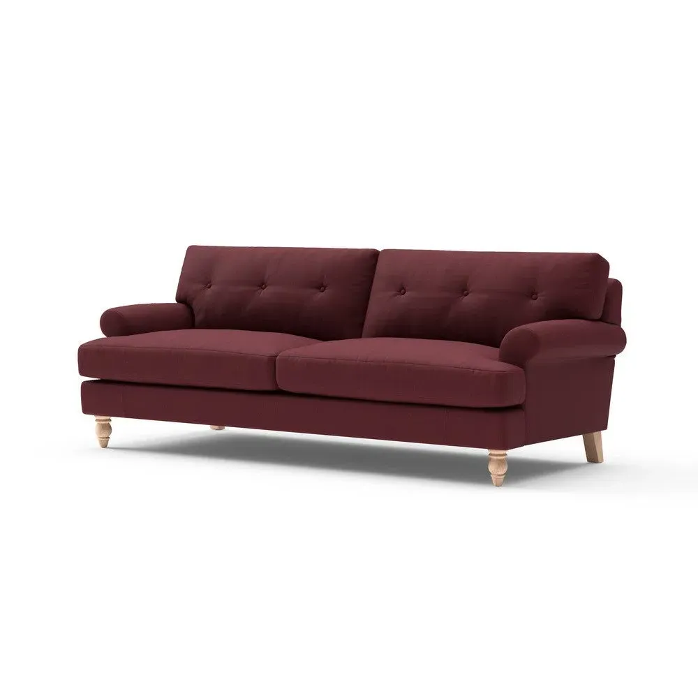 4-Seater Sofa with Button Back - Red, Linen Mix