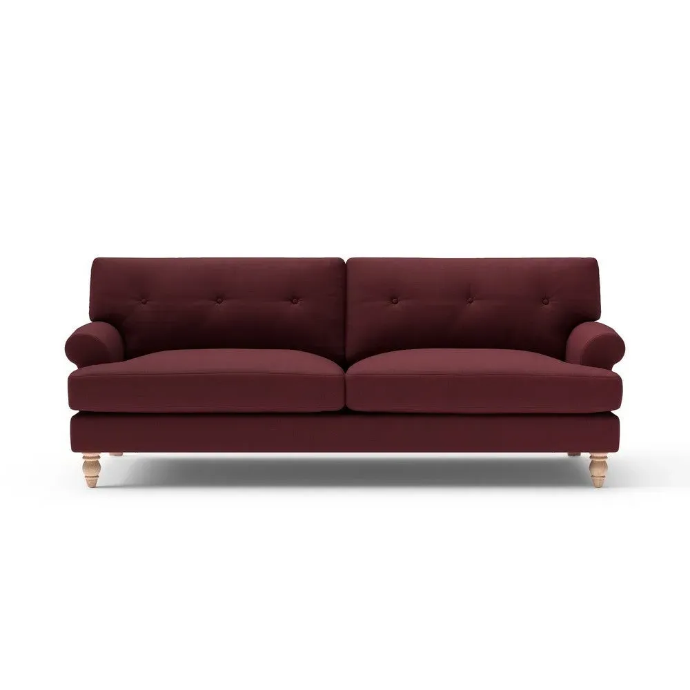 4-Seater Sofa with Button Back - Red, Linen Mix