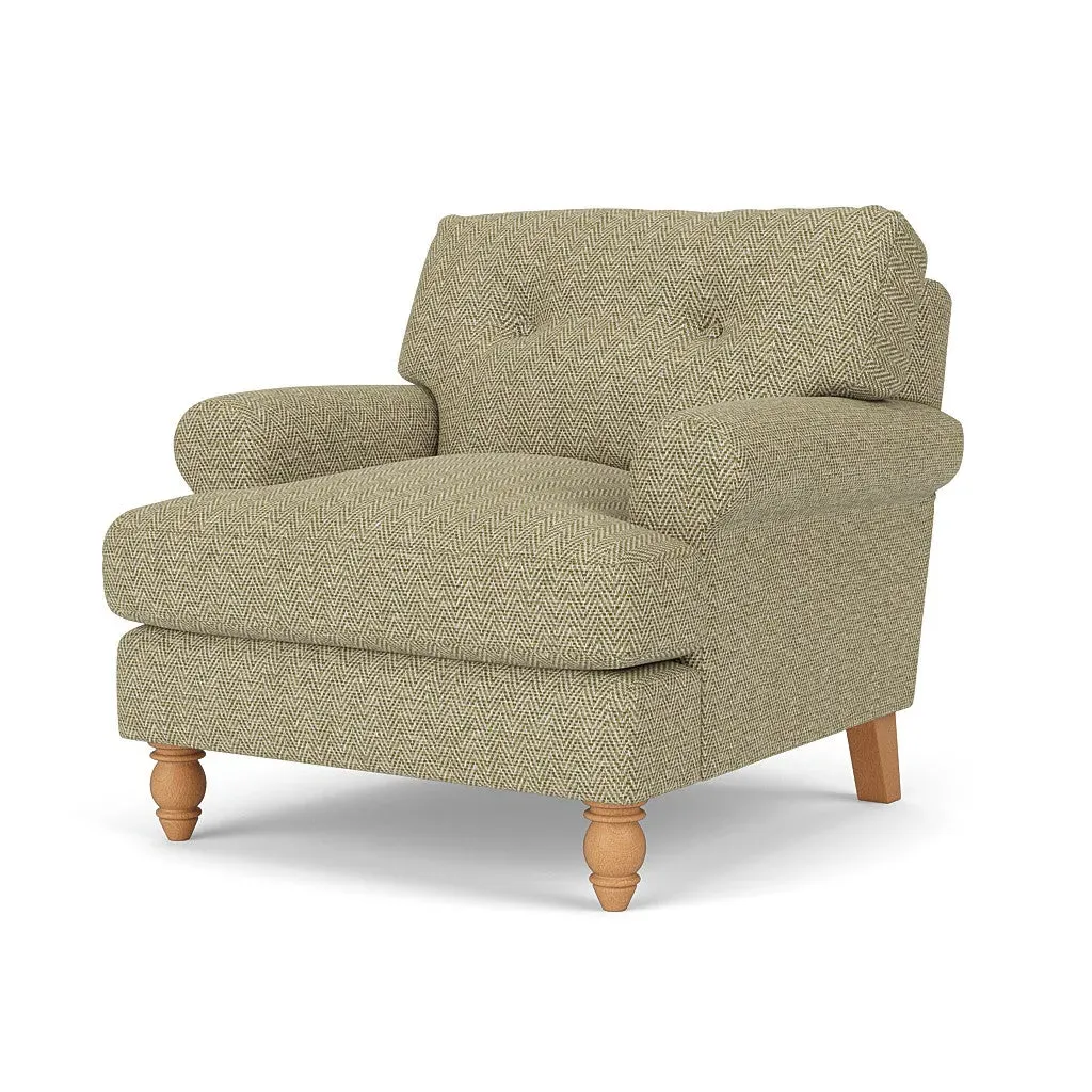 Armchair with Button Back - Apple, Herringbone Weave