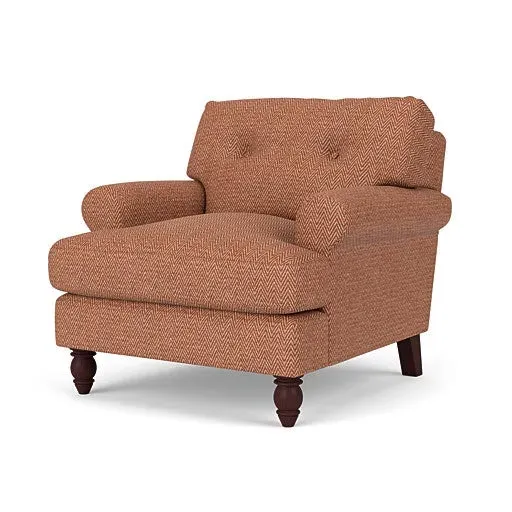Armchair with Button Back - Brick, Herringbone Weave