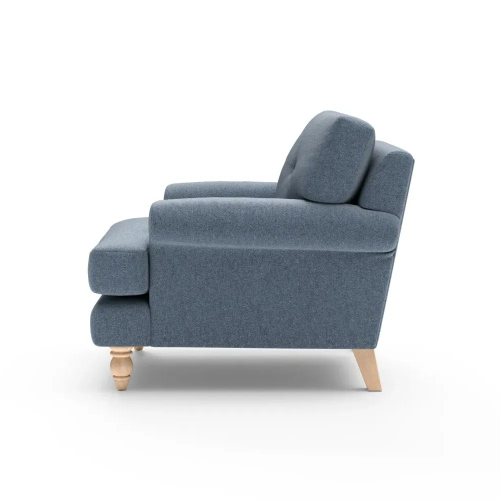 Armchair with Button Back - Indigo, Rustic Weave