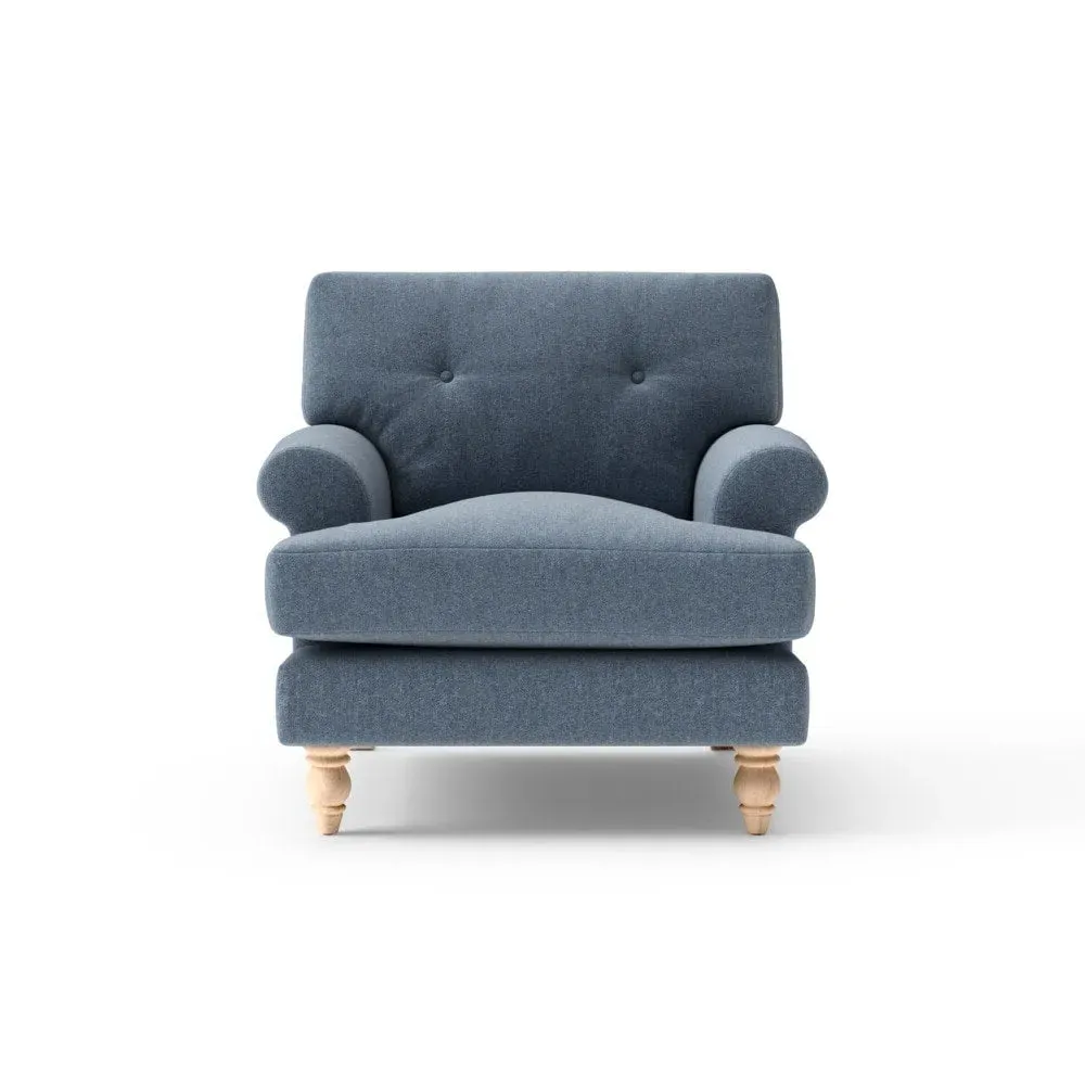 Armchair with Button Back - Indigo, Rustic Weave