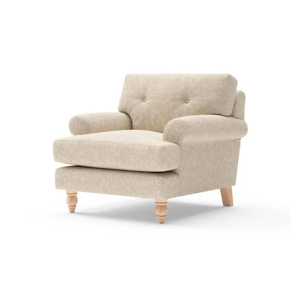 Armchair with Button Back - Natural, Aquaclean Oxford