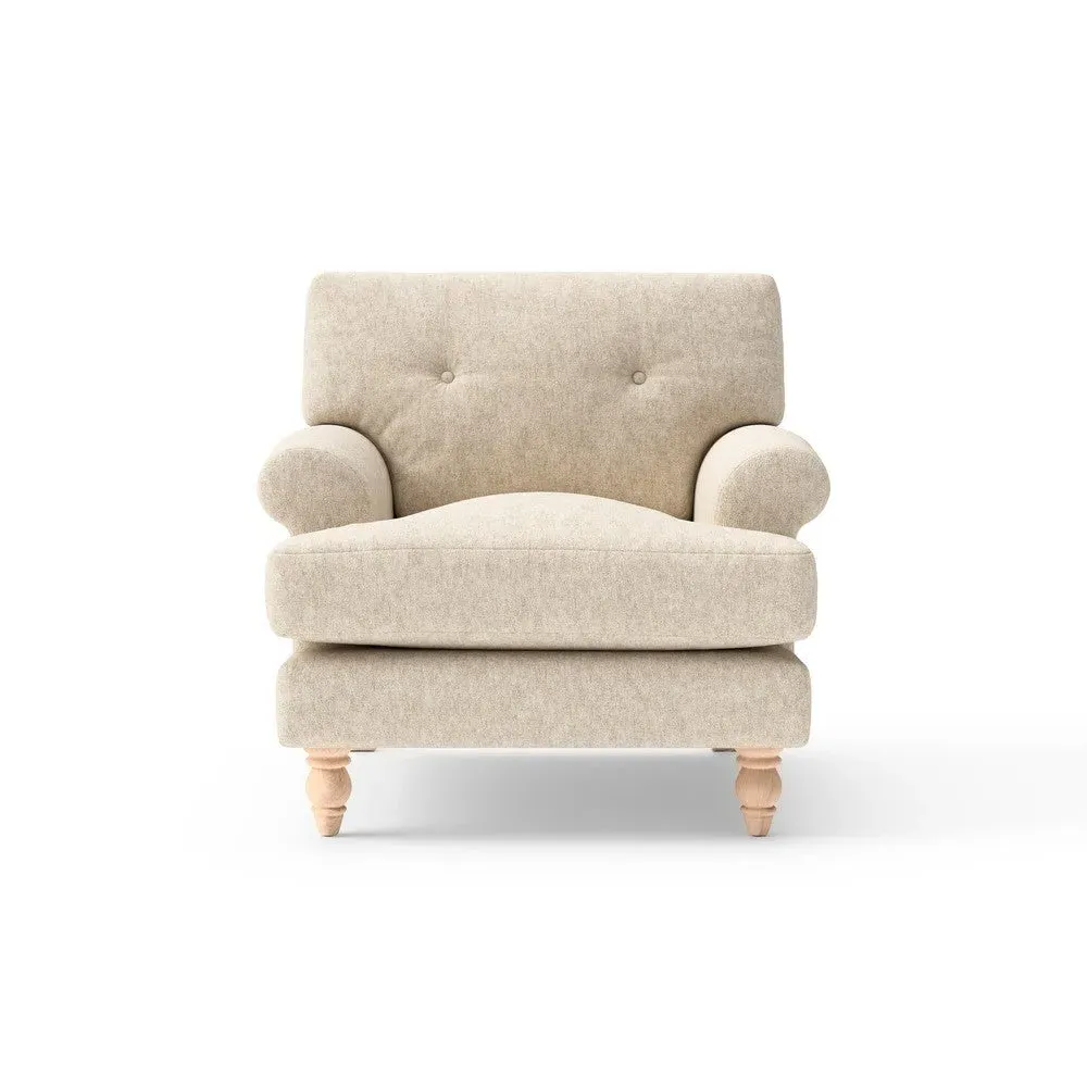 Armchair with Button Back - Natural, Aquaclean Oxford