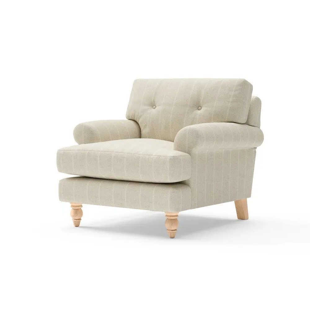Armchair with Button Back - Natural, Compton Stripe