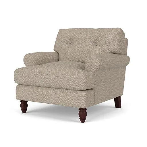 Armchair with Button Back - Natural, Herringbone Weave