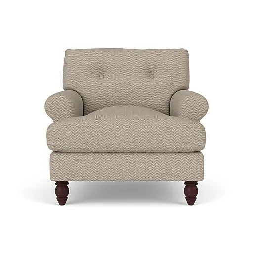 Armchair with Button Back - Natural, Herringbone Weave