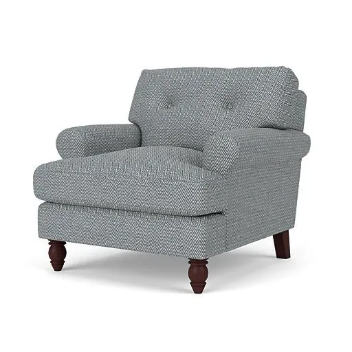 Armchair with Button Back - Navy, Herringbone Weave