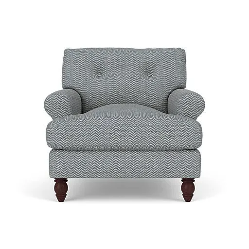 Armchair with Button Back - Navy, Herringbone Weave
