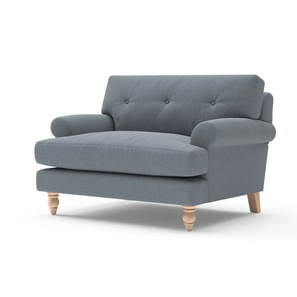 Love Seat with Button Back - Navy, Eco Herringbone