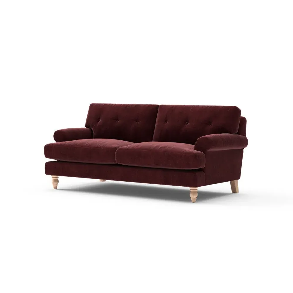 Talbot 3-Seater Sofa with Button Back - Dark Rosehip, Velvet