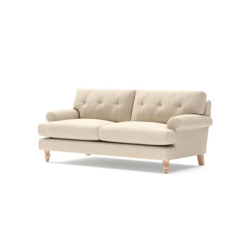 Talbot 3-Seater Sofa with Button Back - Lily White, Linen