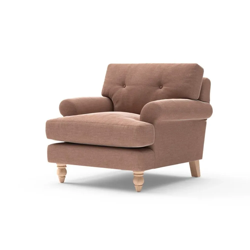 Talbot Armchair with Button Back - Dusky Rose, Eco Chenille