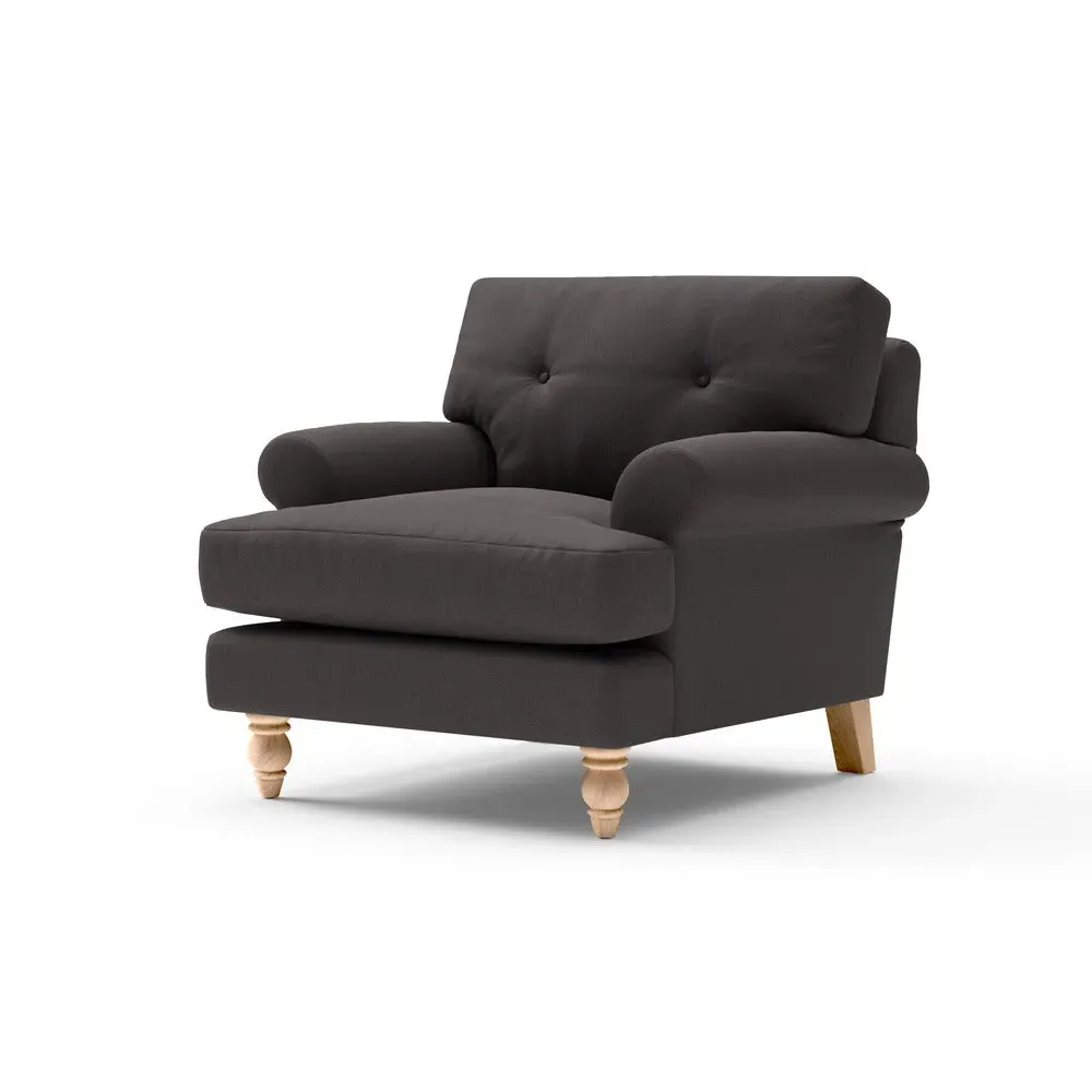 Talbot Armchair with Button Back - Grey Brown, Cotton