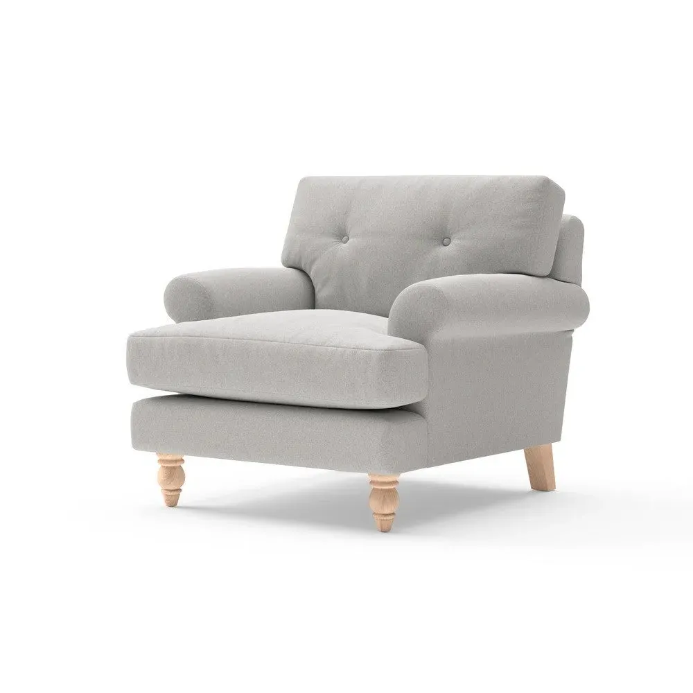 Talbot Armchair with Button Back - Light Grey, Cotton