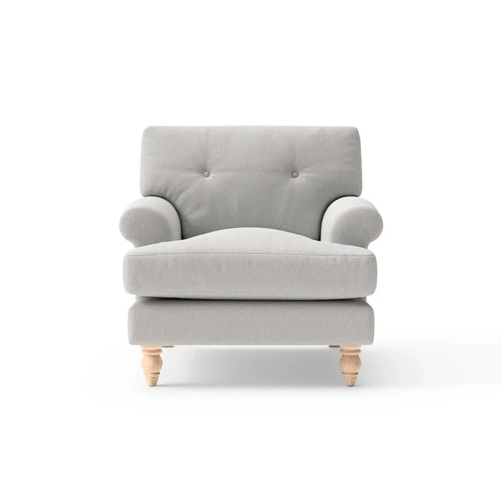Talbot Armchair with Button Back - Light Grey, Cotton