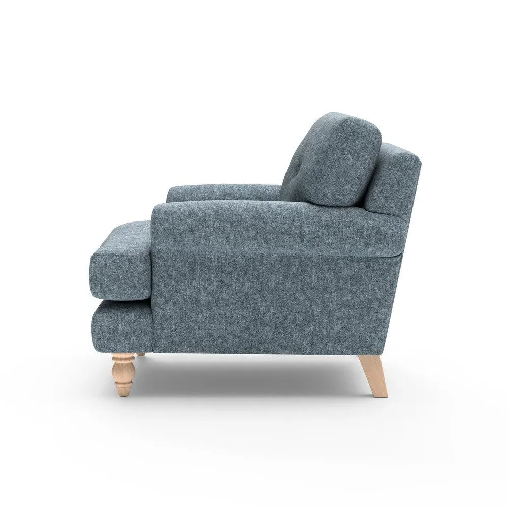 Talbot Armchair with Button Back - Mid Blue, Aquaclean Oxford