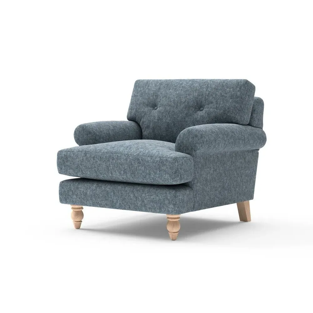 Talbot Armchair with Button Back - Mid Blue, Aquaclean Oxford