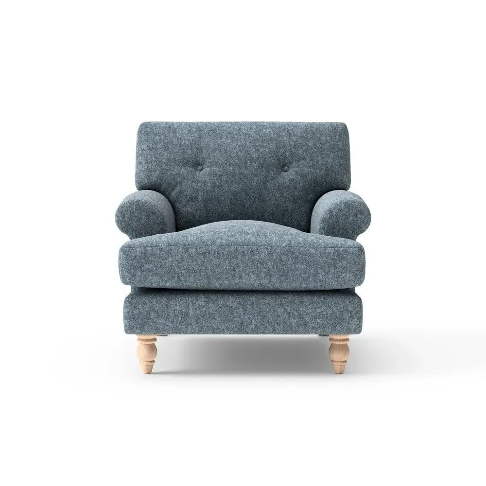 Talbot Armchair with Button Back - Mid Blue, Aquaclean Oxford