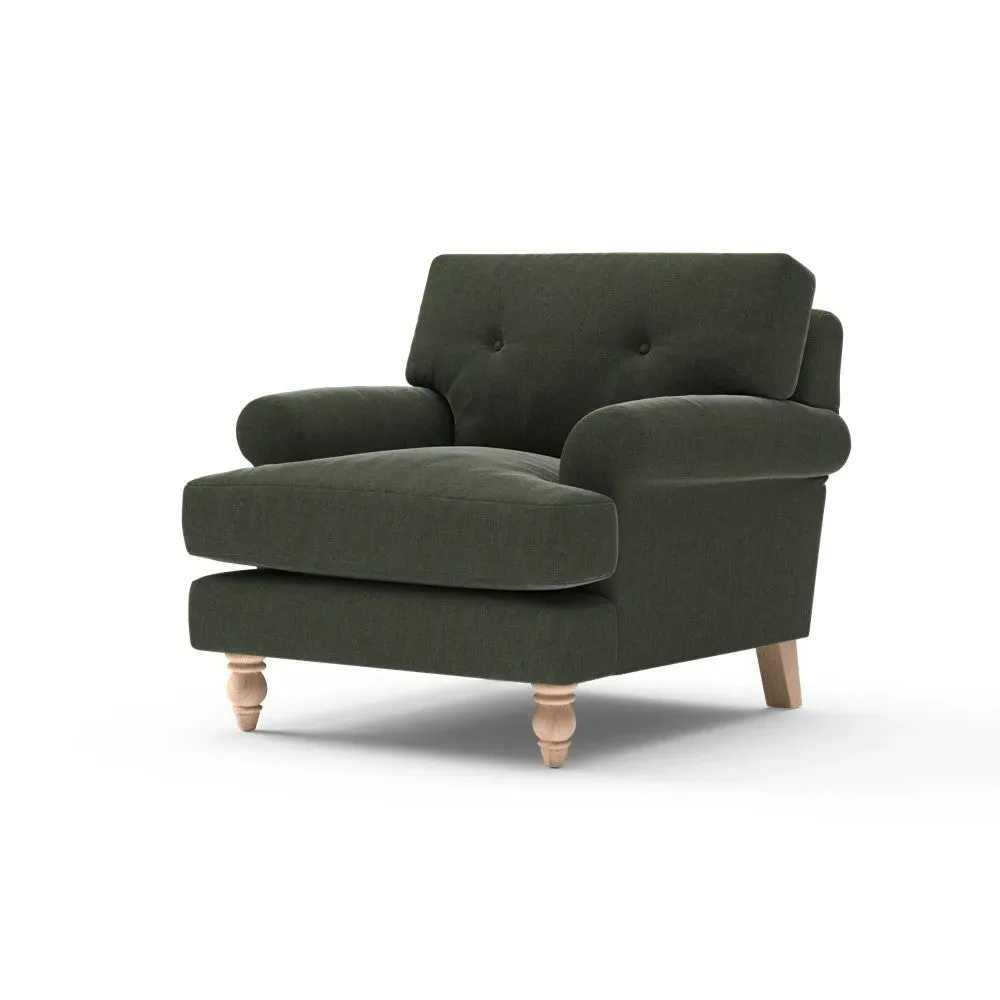Talbot Armchair with Button Back - Moss, Eco Chenille