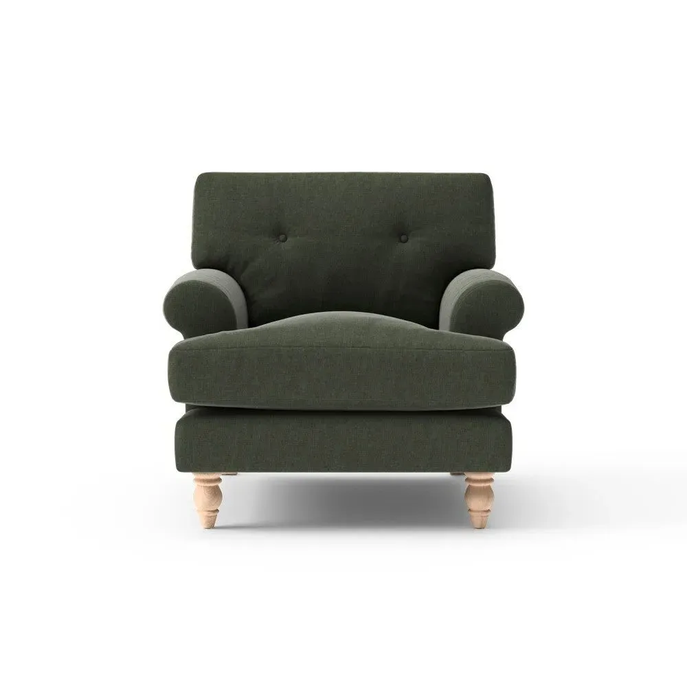 Talbot Armchair with Button Back - Moss, Eco Chenille