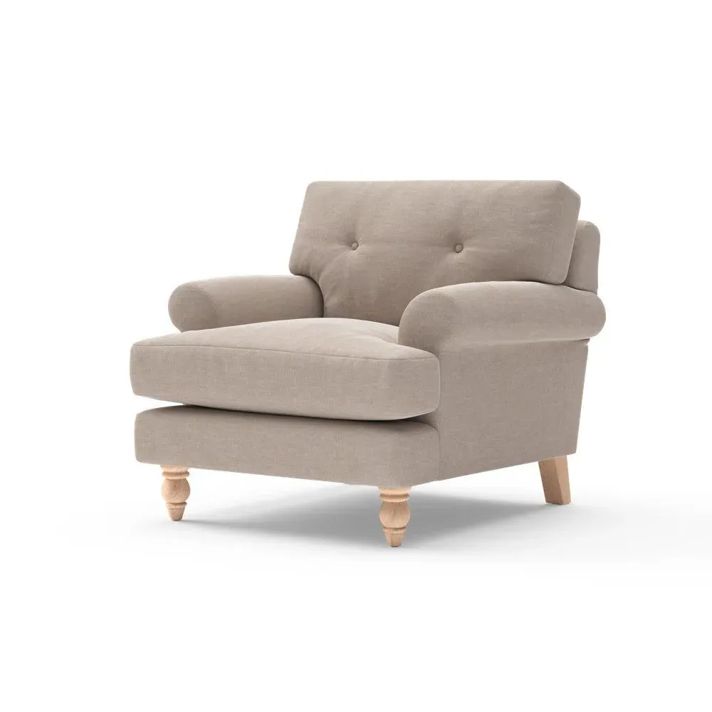 Talbot Armchair with Button Back - Natural, Eco Chenille