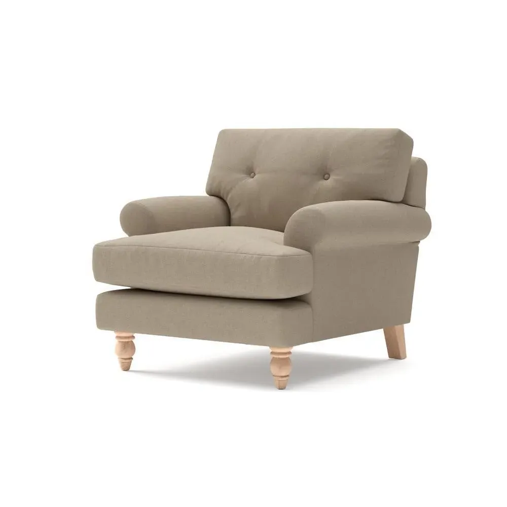 Talbot Armchair with Button Back - Natural, House Linen Mix