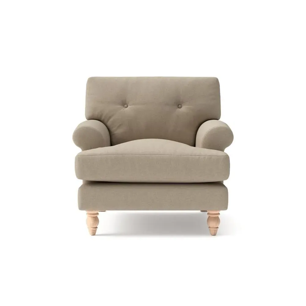 Talbot Armchair with Button Back - Natural, House Linen Mix