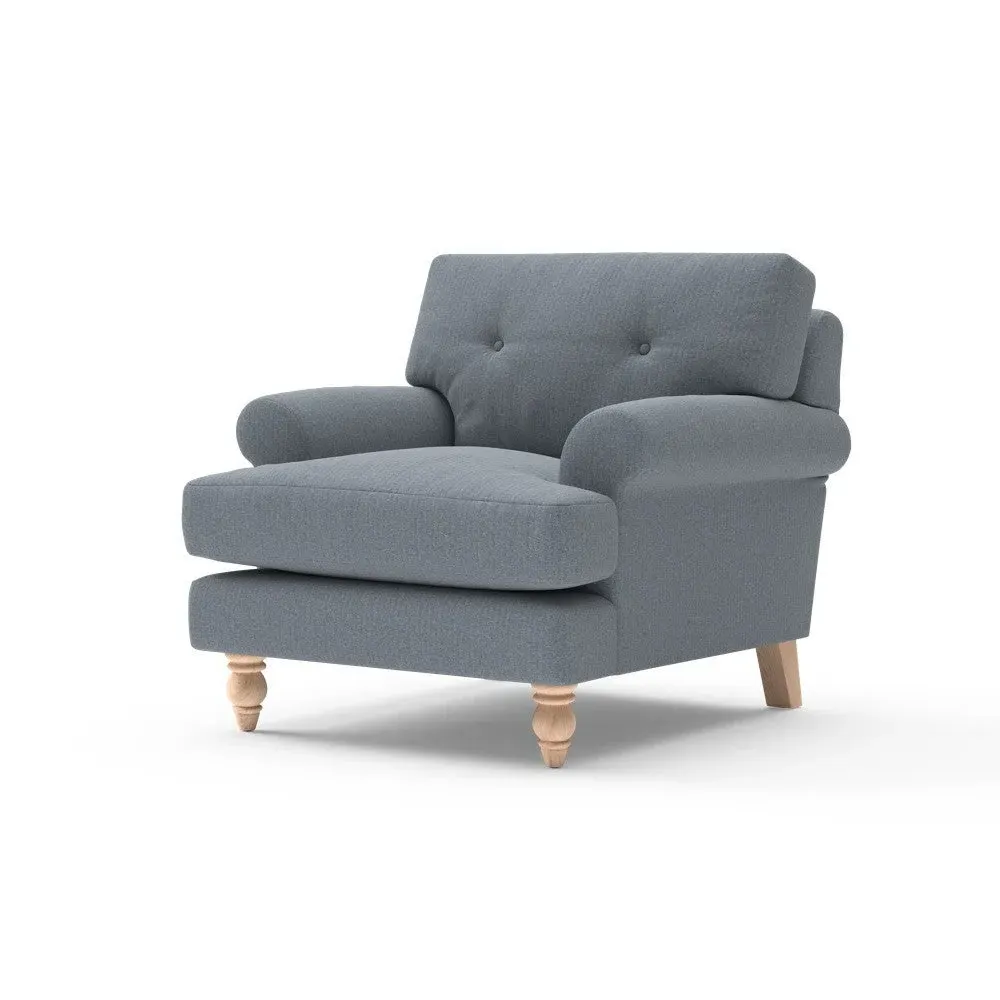 Talbot Armchair with Button Back - Navy, Eco Herringbone