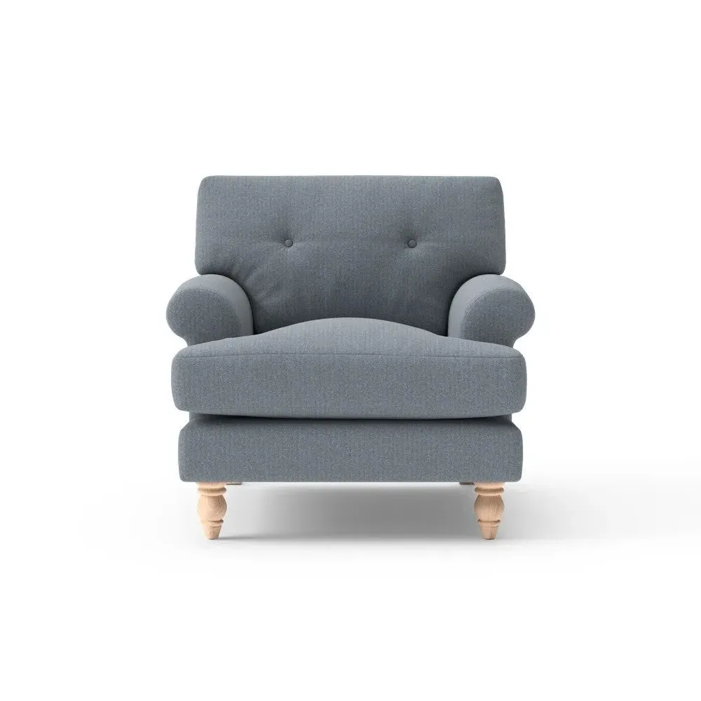 Talbot Armchair with Button Back - Navy, Eco Herringbone