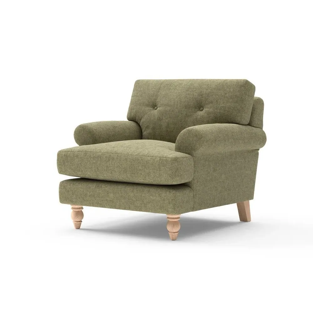 Talbot Armchair with Button Back - Sage, Aquaclean Oxford