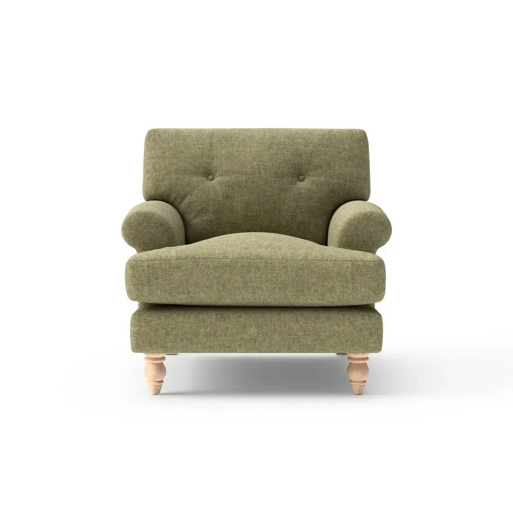 Talbot Armchair with Button Back - Sage, Aquaclean Oxford
