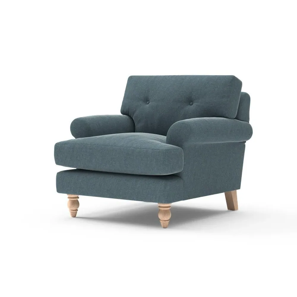 Talbot Armchair with Button Back - Teal, Eco Chenille