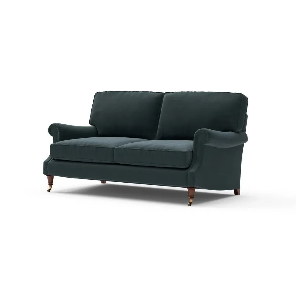 3-Seater High Back Sofa - Blue, Matt Velvet
