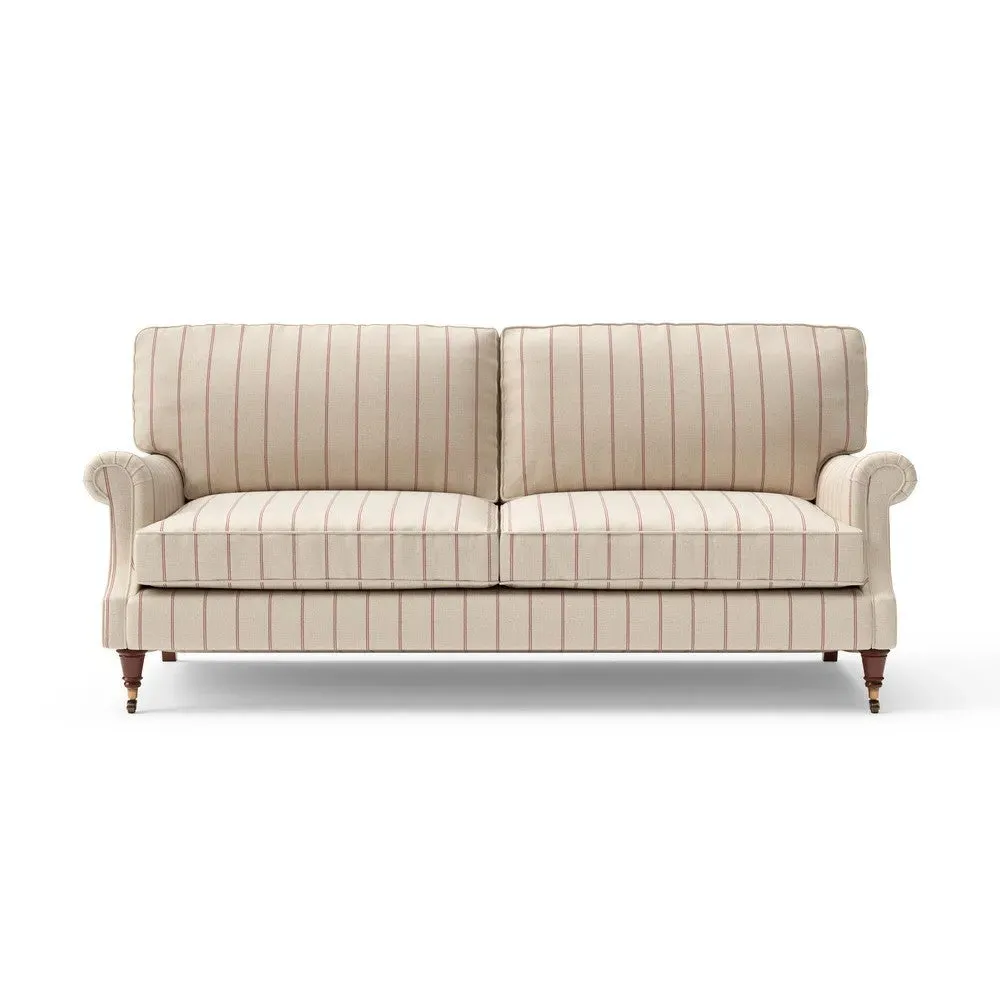 4-Seater Sofa with High Back - Raspberry, Compton Stripe