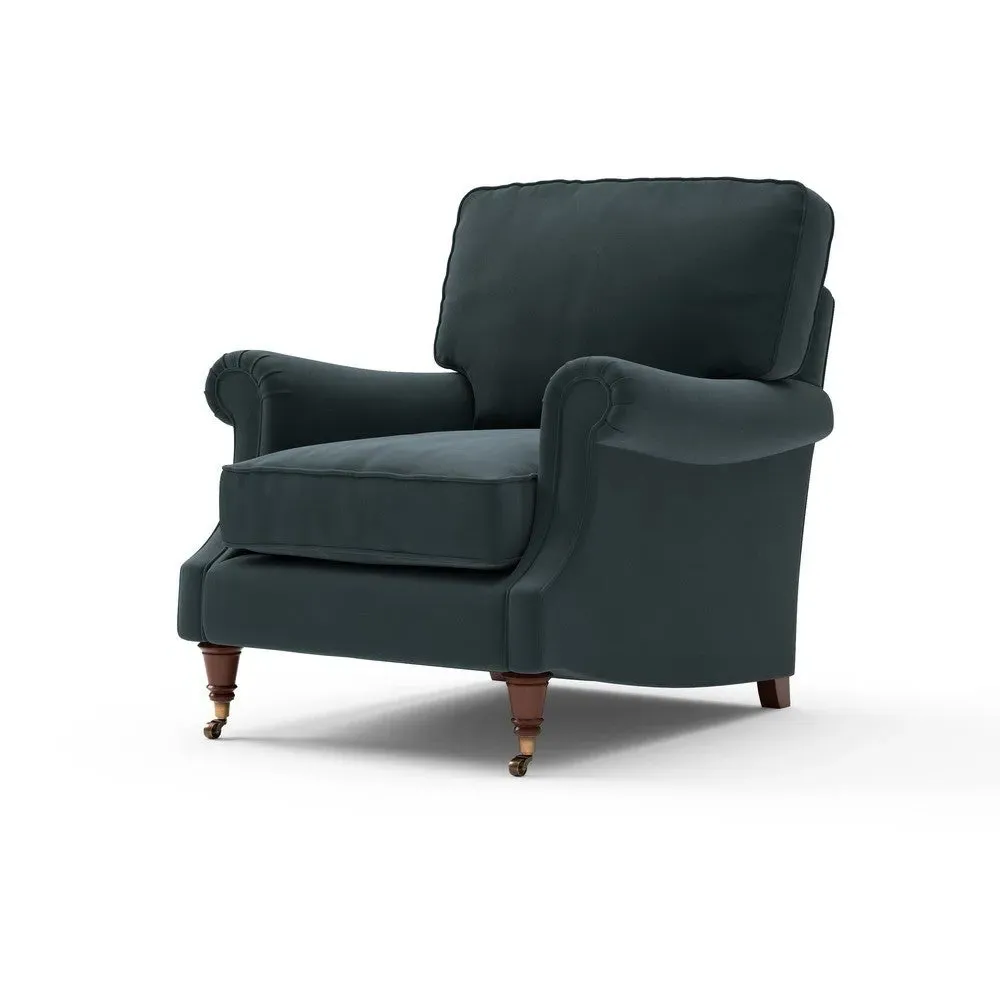 High Back Armchair - Blue, Matt Velvet