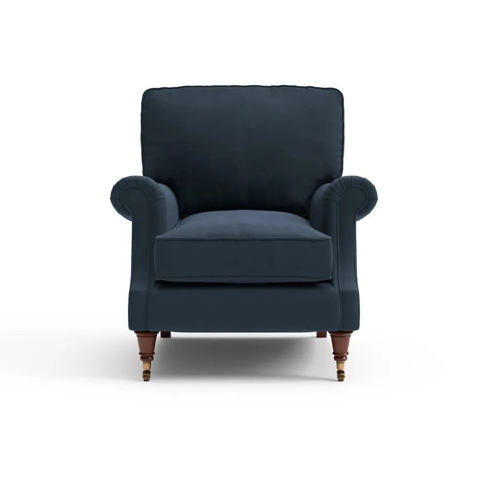 High Back Armchair - Dark Blue, Matt Velvet